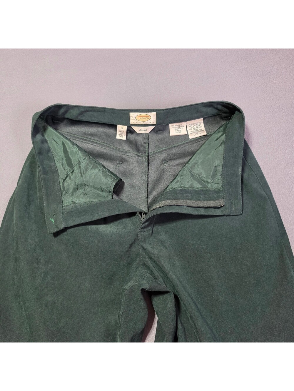 Talbots Petites Stretch Dark Green Velvet Pants Size 10 Women's Soft High Rise - Picture 3 of 9